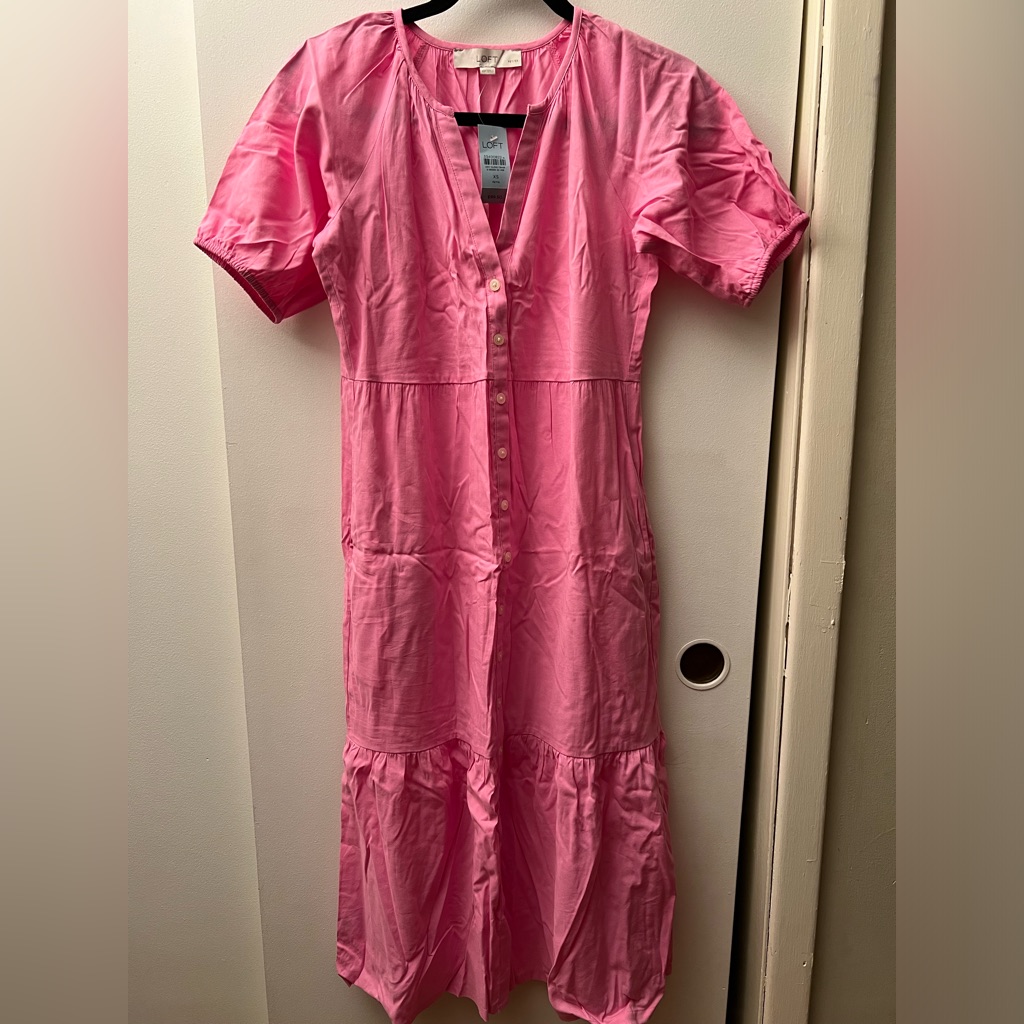 Nwt Loft Short Sleeves Pink Maxi Tiered Dress. Size Xsp